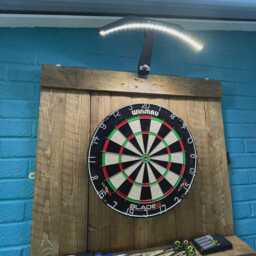 Handcrafted Wooden Dartboard Surround - Rustic Reclaimed Wood Backboard With Shelf Game Room & Man Cave Wall Decor - thumbnail 4