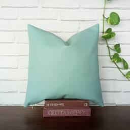 Light Blue Faux Leather Pillow Cover Modern Home Decor - 15'' X 15'' - thumbnail 2