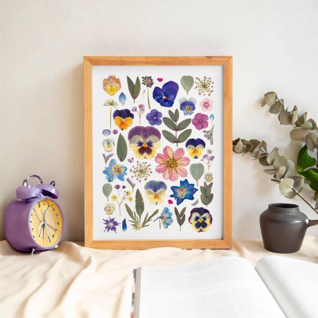 Pressed Flower Art Print -A5 Small - Black Poster Botanical Decor Wall Hanging Office Bedroom - image 1