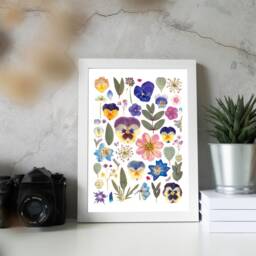 Pressed Flower Art Print -A5 Small - Black Poster Botanical Decor Wall Hanging Office Bedroom - thumbnail 2
