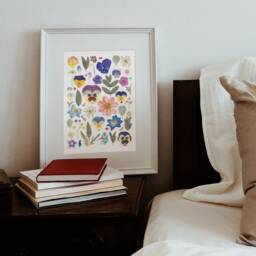 Pressed Flower Art Print -A5 Small - Black Poster Botanical Decor Wall Hanging Office Bedroom - thumbnail 3