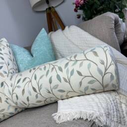 "Decorative Leaf Design Cushion Bolster, Modern Sofa Chair Cylinder Pillow, Green -Duck Egg 16""x 6" - thumbnail 3