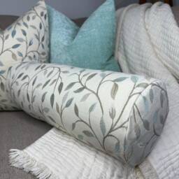 "Decorative Leaf Design Cushion Bolster, Modern Sofa Chair Cylinder Pillow, Green -Duck Egg 16""x 6" - thumbnail 4