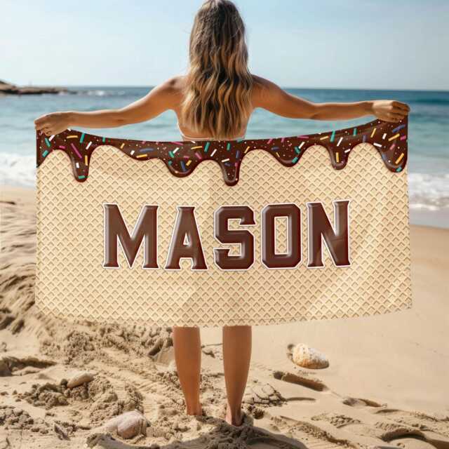 Personalized Ice Cream Name Beach Towel, Oversized Custom Monogram Pool Signature Towel For Kids, Vacation Gift, Picnic - image 1
