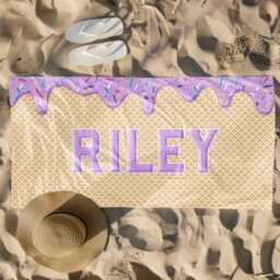 Personalized Ice Cream Name Beach Towel, Oversized Custom Monogram Pool Signature Towel For Kids, Vacation Gift, Picnic - thumbnail 2