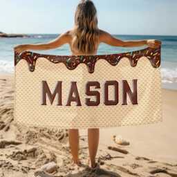 Personalized Ice Cream Name Beach Towel, Oversized Custom Monogram Pool Signature Towel For Kids, Vacation Gift, Picnic