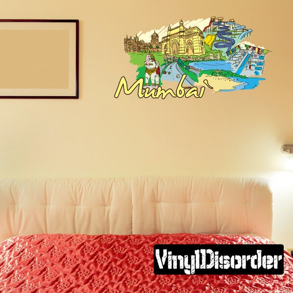 Famous City Mumbai Wall Decal - Fabric Vinyl Removable & Reusable Famouscityuscolor057Et