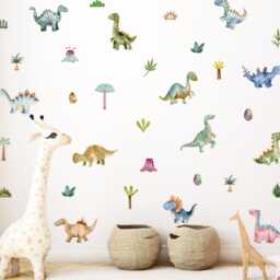 Watercolor Dinosaur Wall Decal, Jurassic Sticker, Boy's Room Decor, Nursery Dino Decal - thumbnail 2