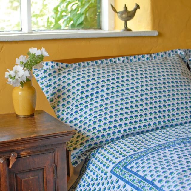 Blue Butti Duvet Cover Hand Block Printed On Organic Cotton