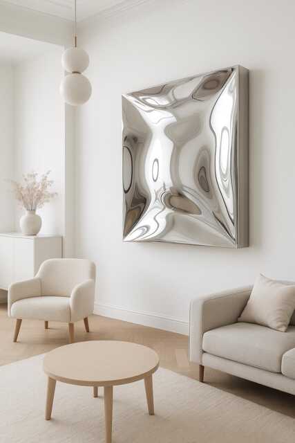 Distorted Mirror Wall Sculpture - Stainless Steel Art Contemporary Metal Artwork Statement Decor - image 1