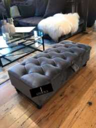 Dark Grey Ottoman Bench, Handmade Deep Buttoned Storage Box - thumbnail 1