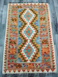 Classic Rug, Handmade Artisan Afghan Turkish Scandinavian Navajo Bohemian Wool Flatweave Multicolour Kilim Rug 160x104 cm - thumbnail 1