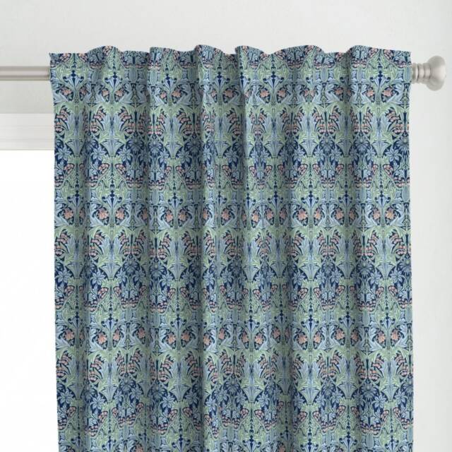 Botanical Damask Curtain Panel - William Morris Victorian Art Arts & Crafts Custom Bluebell By Chantal_Pare - image 1