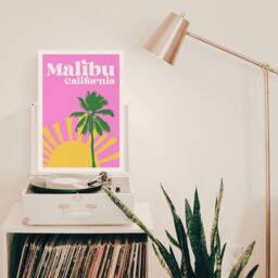 Retro Malibu Palm Tree Print California Road Trip Art - thumbnail 3