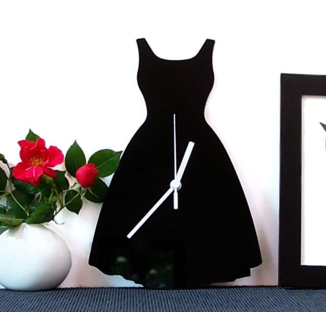Elegant Evening Gown - Black Acrylic Wall Clock, Romantic Ball Silhouette Long Dress Decor, Interior Design - image 1