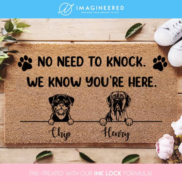 Personalized Dog Doormat - No Need To Knock, We Know You're Here Handmade Custom Pet Lovers - image 1