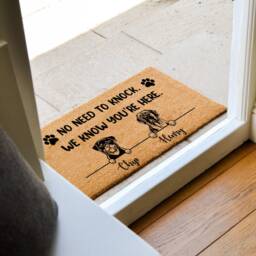 Personalized Dog Doormat - No Need To Knock, We Know You're Here Handmade Custom Pet Lovers - thumbnail 2