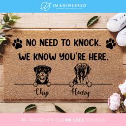 Personalized Dog Doormat - No Need To Knock, We Know You're Here Handmade Custom Pet Lovers - thumbnail 1