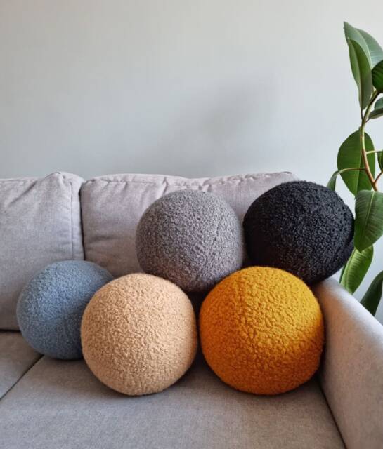 Boucle Throw Pillow, Custom Round Boho Pillows, Gift For Her, Decorative Ball Couch Sofa Kids Room - image 1
