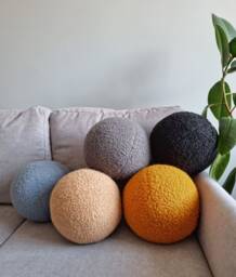 Boucle Throw Pillow, Custom Round Boho Pillows, Gift For Her, Decorative Ball Couch Sofa Kids Room - thumbnail 1