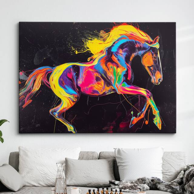 Horse Neon Abstract Painting Framed Poster Print & Canvas Wall Decor Art Bedroom Home Living Room Rider Gift Idea - image 1