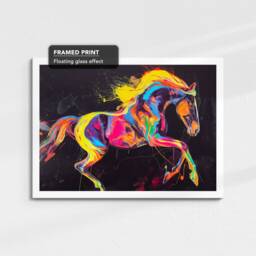 Horse Neon Abstract Painting Framed Poster Print & Canvas Wall Decor Art Bedroom Home Living Room Rider Gift Idea - thumbnail 3