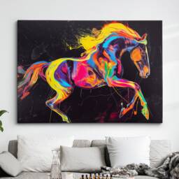 Horse Neon Abstract Painting Framed Poster Print & Canvas Wall Decor Art Bedroom Home Living Room Rider Gift Idea - thumbnail 1