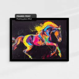 Horse Neon Abstract Painting Framed Poster Print & Canvas Wall Decor Art Bedroom Home Living Room Rider Gift Idea - thumbnail 2
