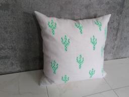 White Linen Cactus Pillow Cover Mint Green Blue Decorative Throw Cushion Bright Home Decor Block Printed Boys Girls Bedroom Nursery Prop Bed - thumbnail 1