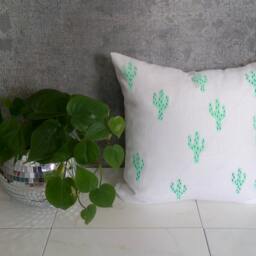 White Linen Cactus Pillow Cover Mint Green Blue Decorative Throw Cushion Bright Home Decor Block Printed Boys Girls Bedroom Nursery Prop Bed - thumbnail 2