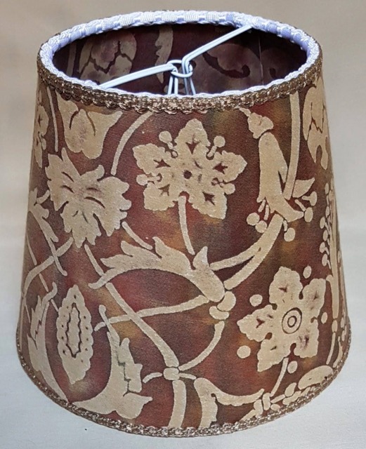Clip On Lamp Shade Fortuny Fabric Tan, Olive & Plum Persepolis Pattern Chandelier Lampshade - Made in Italy - image 1