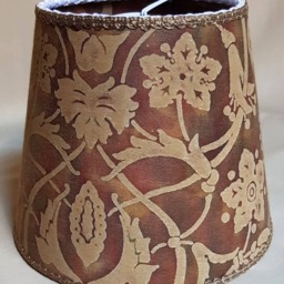 Clip On Lamp Shade Fortuny Fabric Tan, Olive & Plum Persepolis Pattern Chandelier Lampshade - Made in Italy - thumbnail 4