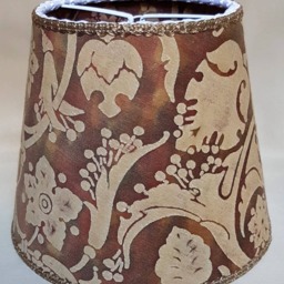 Clip On Lamp Shade Fortuny Fabric Tan, Olive & Plum Persepolis Pattern Chandelier Lampshade - Made in Italy - thumbnail 2