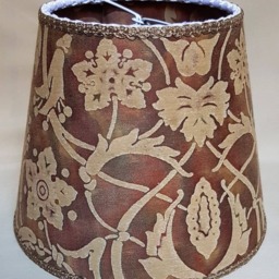 Clip On Lamp Shade Fortuny Fabric Tan, Olive & Plum Persepolis Pattern Chandelier Lampshade - Made in Italy - thumbnail 3