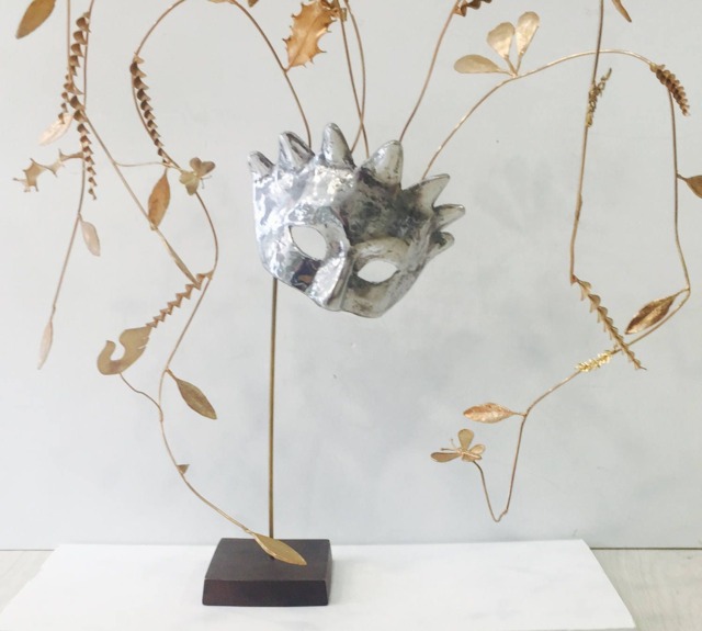 Aluminum Mask Sculpture With Bronze Leaves, Greek Art - image 1