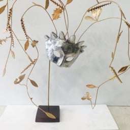 Aluminum Mask Sculpture With Bronze Leaves, Greek Art - thumbnail 4