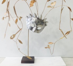 Aluminum Mask Sculpture With Bronze Leaves, Greek Art - thumbnail 1