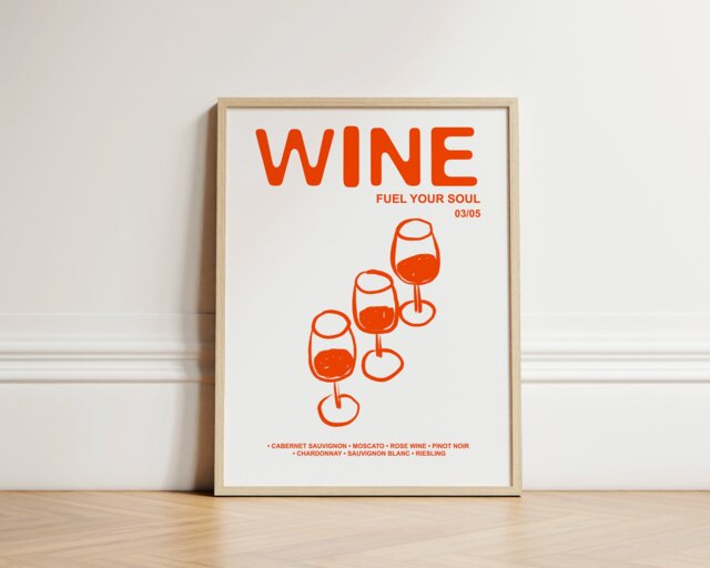 Retro Wine Print, Poster, Kitchen Wall Art, Decor, Aesthetic Apartment Trendy Bar Unframed - image 1