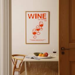 Retro Wine Print, Poster, Kitchen Wall Art, Decor, Aesthetic Apartment Trendy Bar Unframed - thumbnail 3