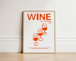 Retro Wine Print, Poster, Kitchen Wall Art, Decor, Aesthetic Apartment Trendy Bar Unframed - thumbnail 1