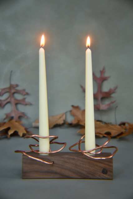 Handmade Copper & Walnut Candle Holder, Modern Shelf Decor - image 1