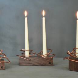 Handmade Copper & Walnut Candle Holder, Modern Shelf Decor - thumbnail 3