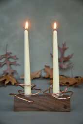 Handmade Copper & Walnut Candle Holder, Modern Shelf Decor