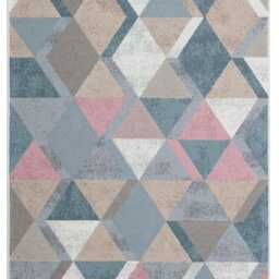 Pastel Geometric Rug Recycled Cotton Kilim, Washable Scandinavian Decor - thumbnail 3