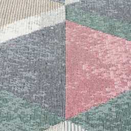 Pastel Geometric Rug Recycled Cotton Kilim, Washable Scandinavian Decor - thumbnail 4