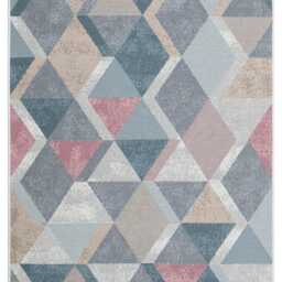 Pastel Geometric Rug Recycled Cotton Kilim, Washable Scandinavian Decor - thumbnail 2
