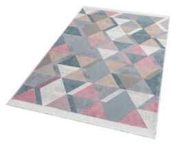 Pastel Geometric Rug Recycled Cotton Kilim, Washable Scandinavian Decor - thumbnail 1