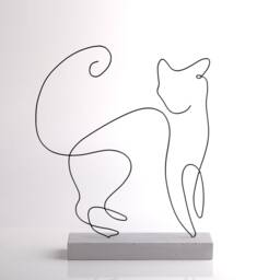Handmade Cat Wire Sculpture Abstract Minimalist Decor - thumbnail 2