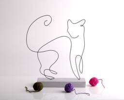 Handmade Cat Wire Sculpture Abstract Minimalist Decor - thumbnail 1