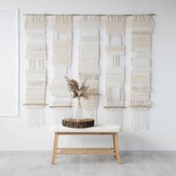 Boho Woven Tapestry Wall Art - Modern Heritage Cotton Fiber Macrame Neutral Japandi Sculptural Textile Decor Teide 5 - thumbnail 4